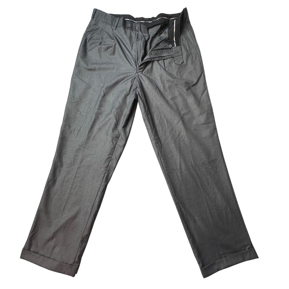 Circola Moda Dress Pants Mens 38x32 Grey Pleated Cuffed Formal Trousers Business